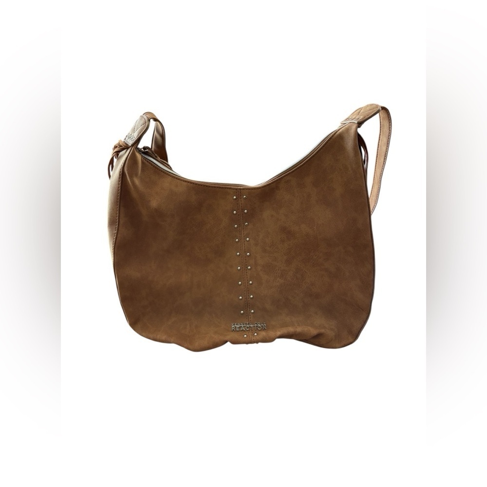 NEW,Kenneth Cole Reaction, Brown Hobo Bag Fringe Studded Shoulder Bag, Boho Chic - Picture 3 of 11